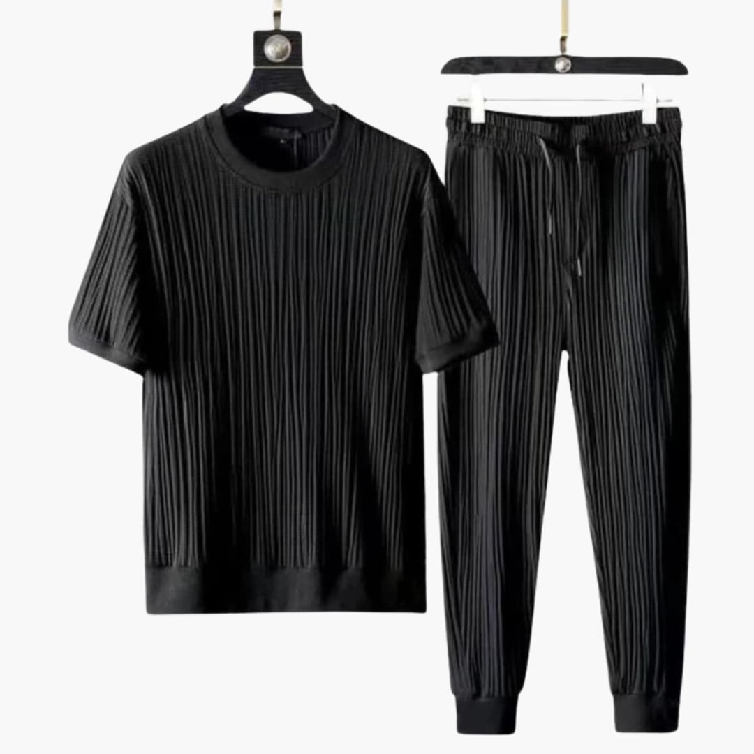 Men's Pleated Jogger Set Short Sleeve T-Shirt Drawstring Pants