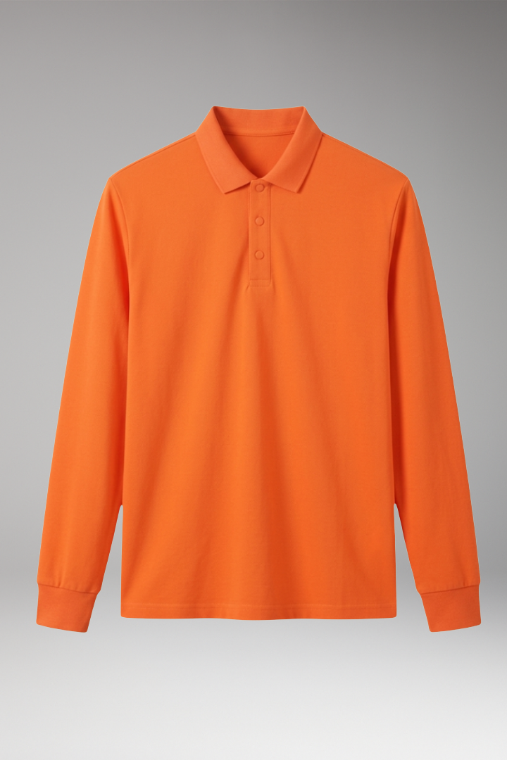 Men's Polo Shirt Long Sleeve Button Collar