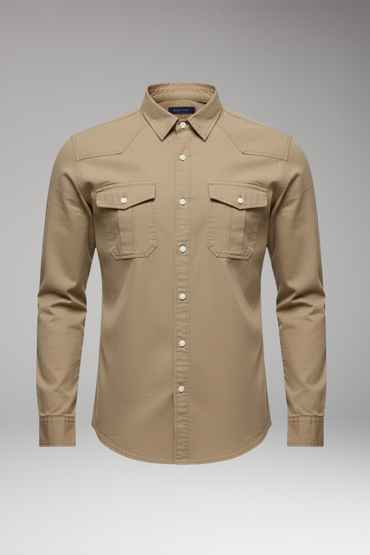 Men's Dress Shirt Button Front Chest Pockets