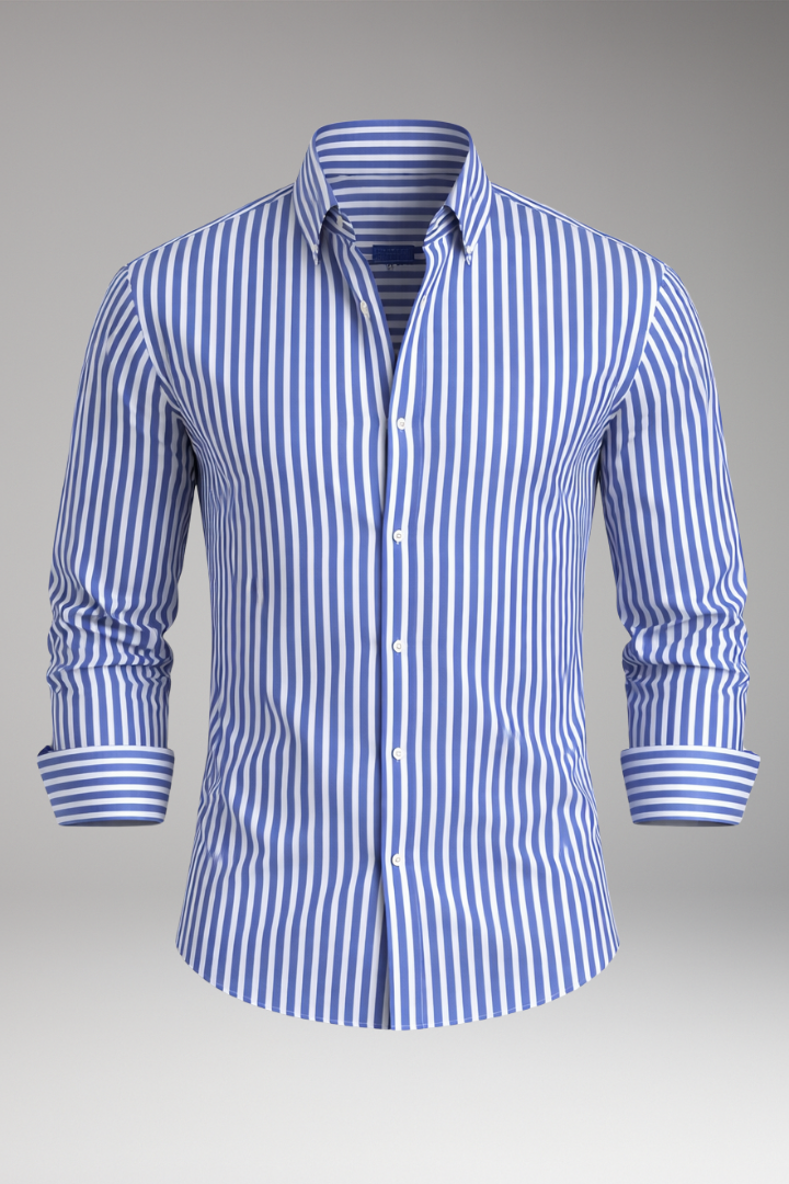 Men's Striped Dress Shirt Button Collar Cotton