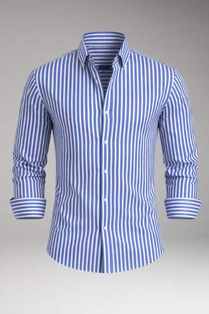 Men's Striped Dress Shirt Button Collar Cotton