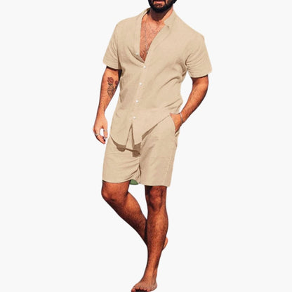 Men's Short Sleeve Shirt And Shorts Set Cotton Summer