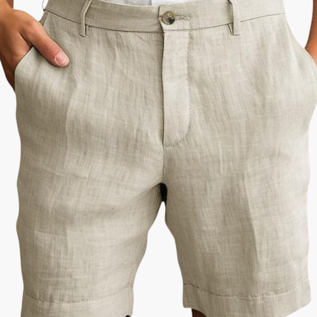 Men's Straight Leg Shorts Cotton Belted Cuffed Beige