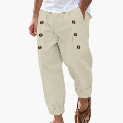 Men's Elastic Waist Summer Pants Button Detail