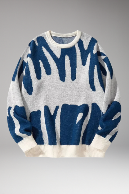 Men's Abstract Print Sweater Ribbed Details