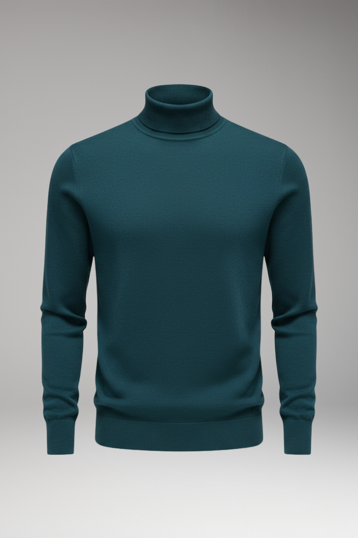 Men's High Neck Sweater Ribbed Trim