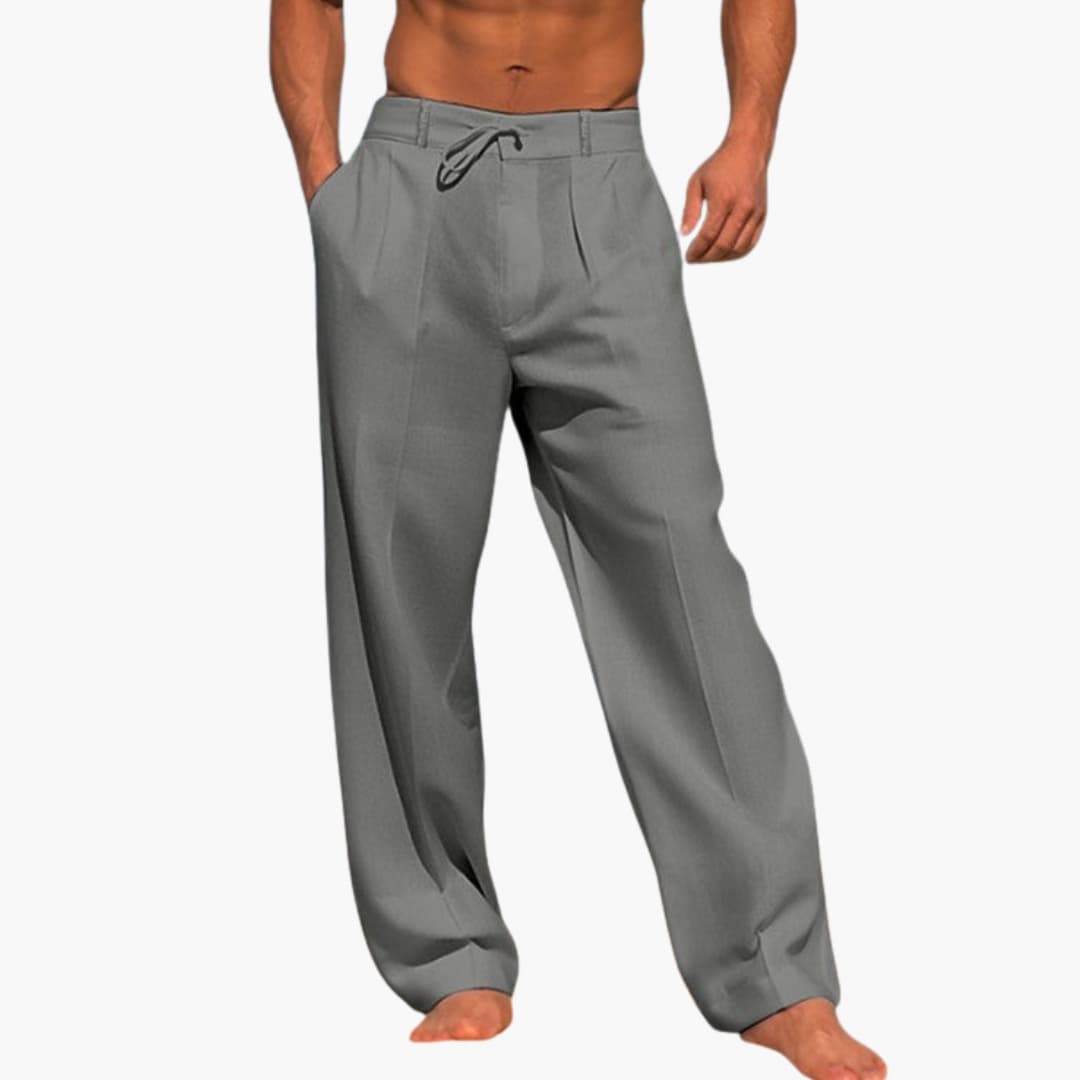 Men's Wide Leg Pants Elastic Waist Cotton Black