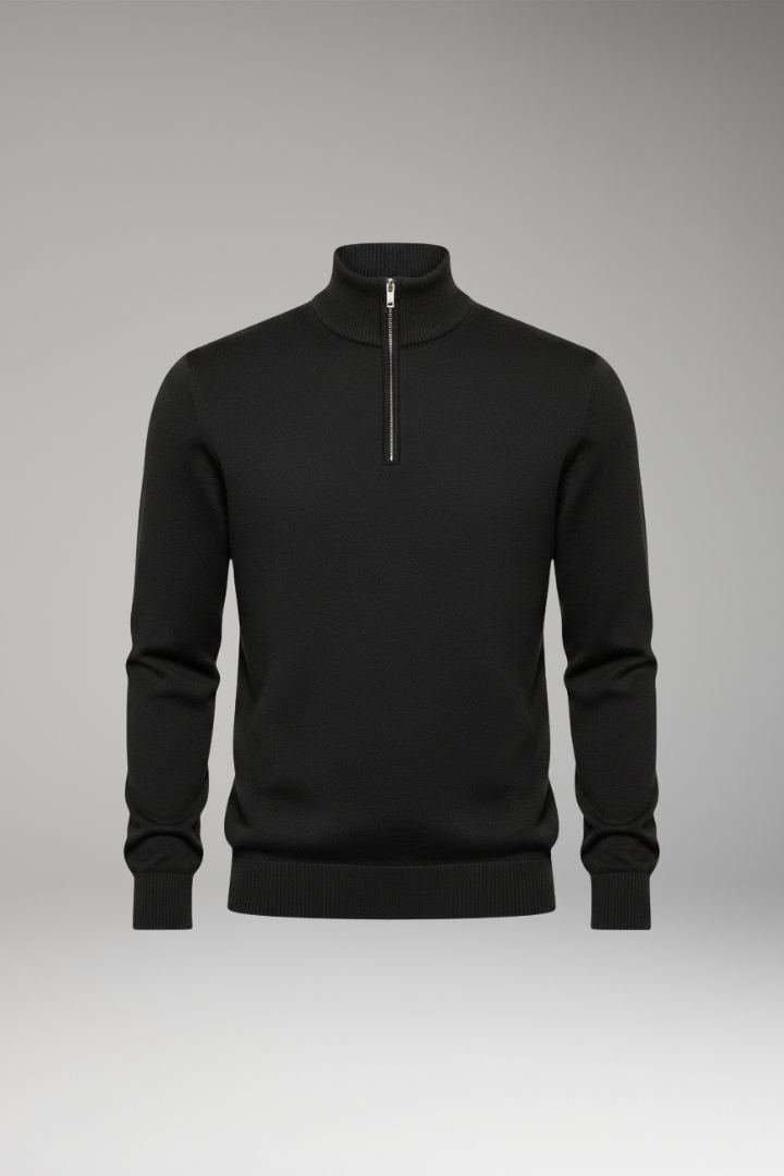 Men's Zip Neck Sweater Ribbed Crew Neck