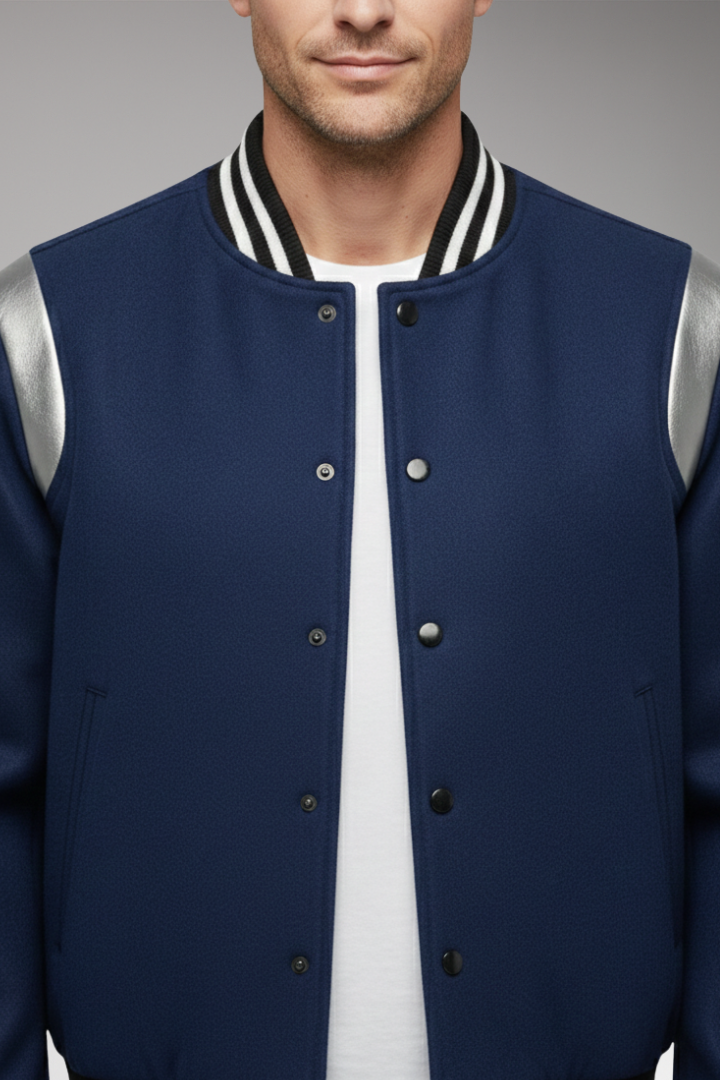 Men's Flight Jacket Contrasting Sleeves Secure Buttons
