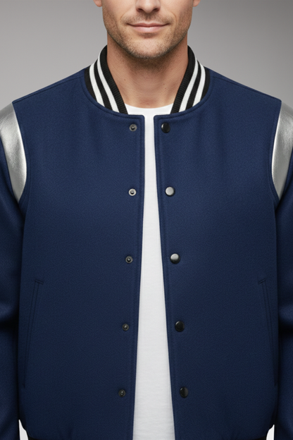 Men's Flight Jacket Contrasting Sleeves Secure Buttons