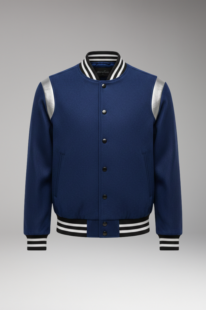 Men's Bomber Jacket Contrasting Sleeves Secure Buttons