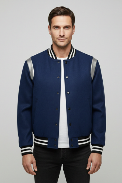 Men's Flight Jacket Contrasting Sleeves Secure Buttons
