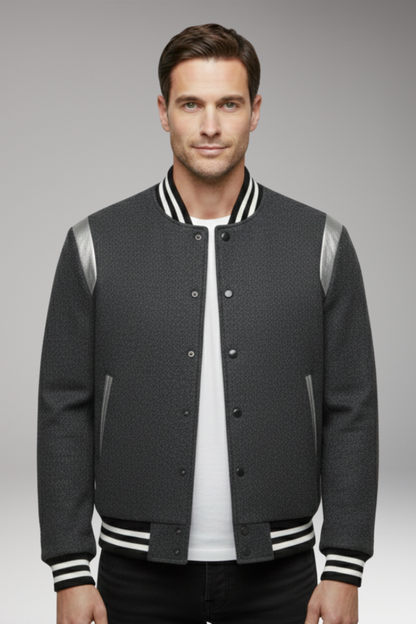 Men's Flight Jacket Contrasting Sleeves Secure Buttons