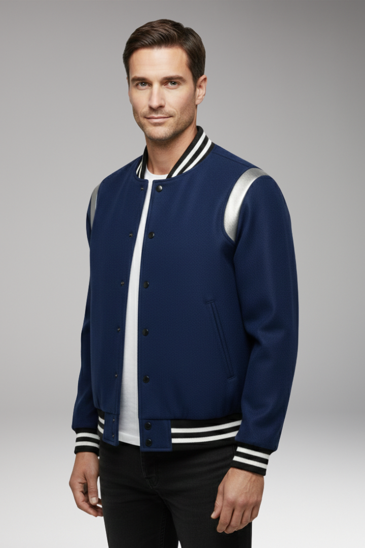 Men's Flight Jacket Contrasting Sleeves Secure Buttons