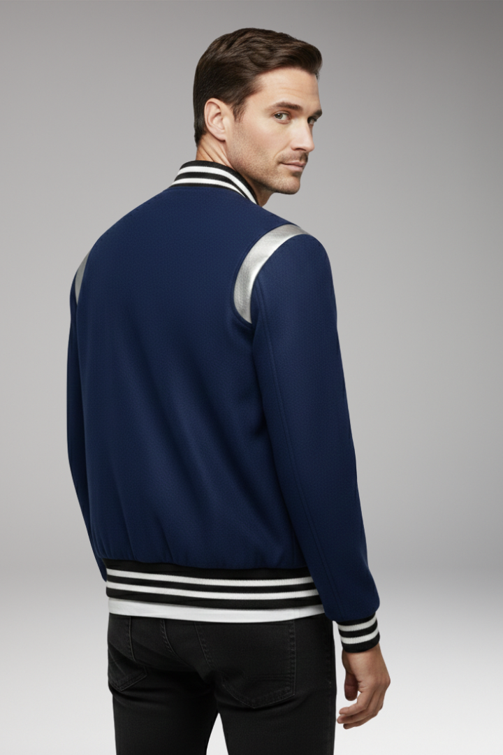 Men's Flight Jacket Contrasting Sleeves Secure Buttons