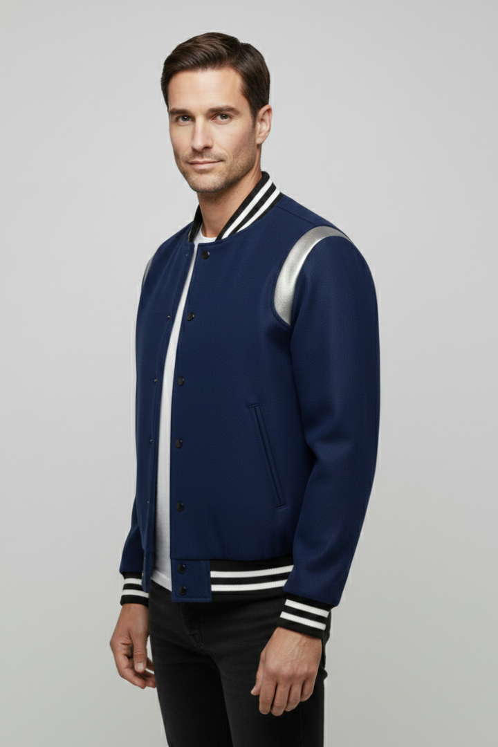 Men's Flight Jacket Contrasting Sleeves Secure Buttons