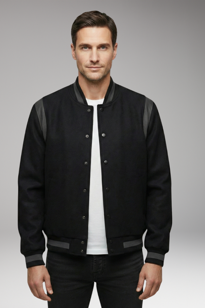 Men's Flight Jacket Contrasting Sleeves Secure Buttons