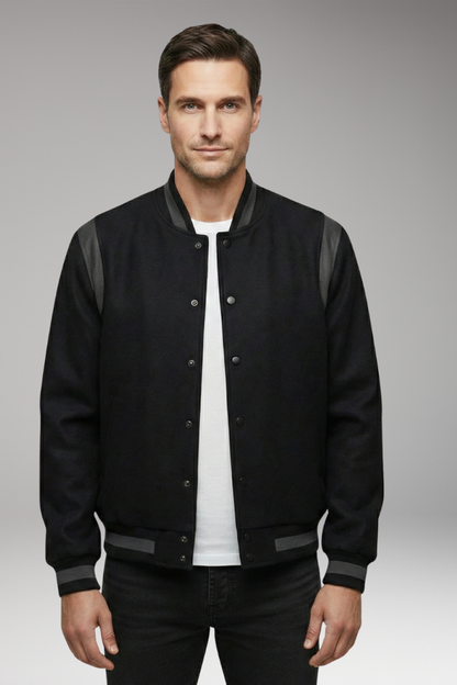 Men's Flight Jacket Contrasting Sleeves Secure Buttons