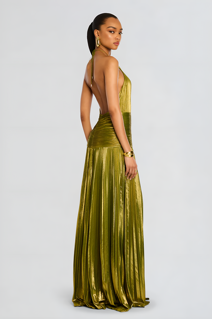 Valoria | Women’s Halter Pleated Maxi Evening Dress