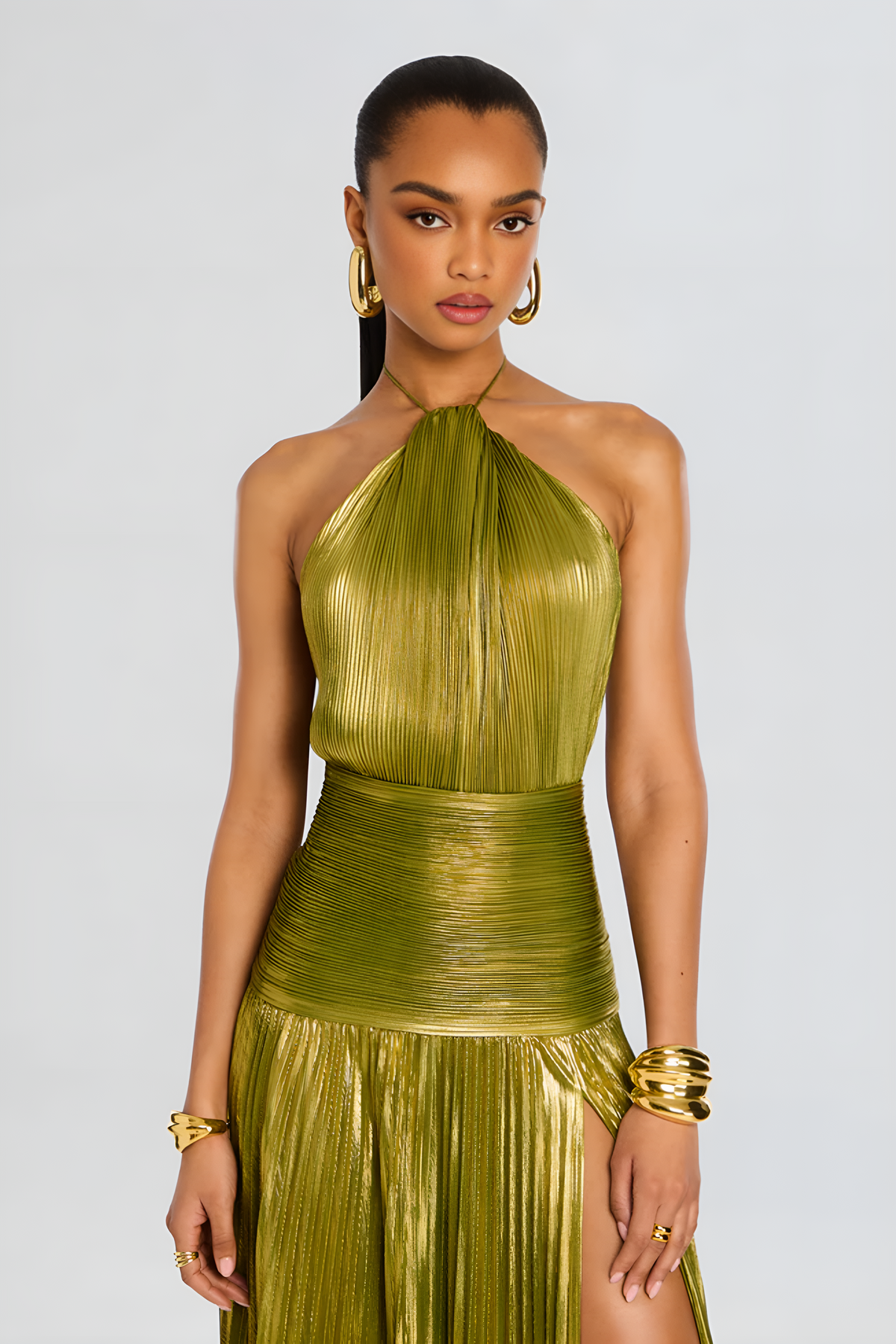 Valoria | Women’s Halter Pleated Maxi Evening Dress