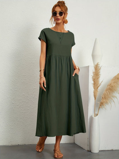 Women's Midi Dress Short Sleeves Side Pockets
