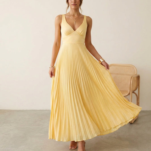 Eileen Women's Satin Sleeveless Maxi Dress Pleated Skirt