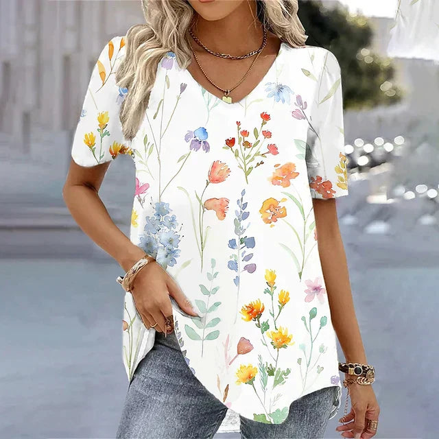 Women's V-Neck T-Shirt Stripe Print