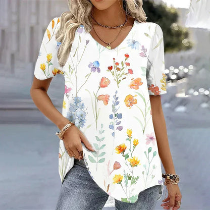 Women's V-Neck T-Shirt Stripe Print