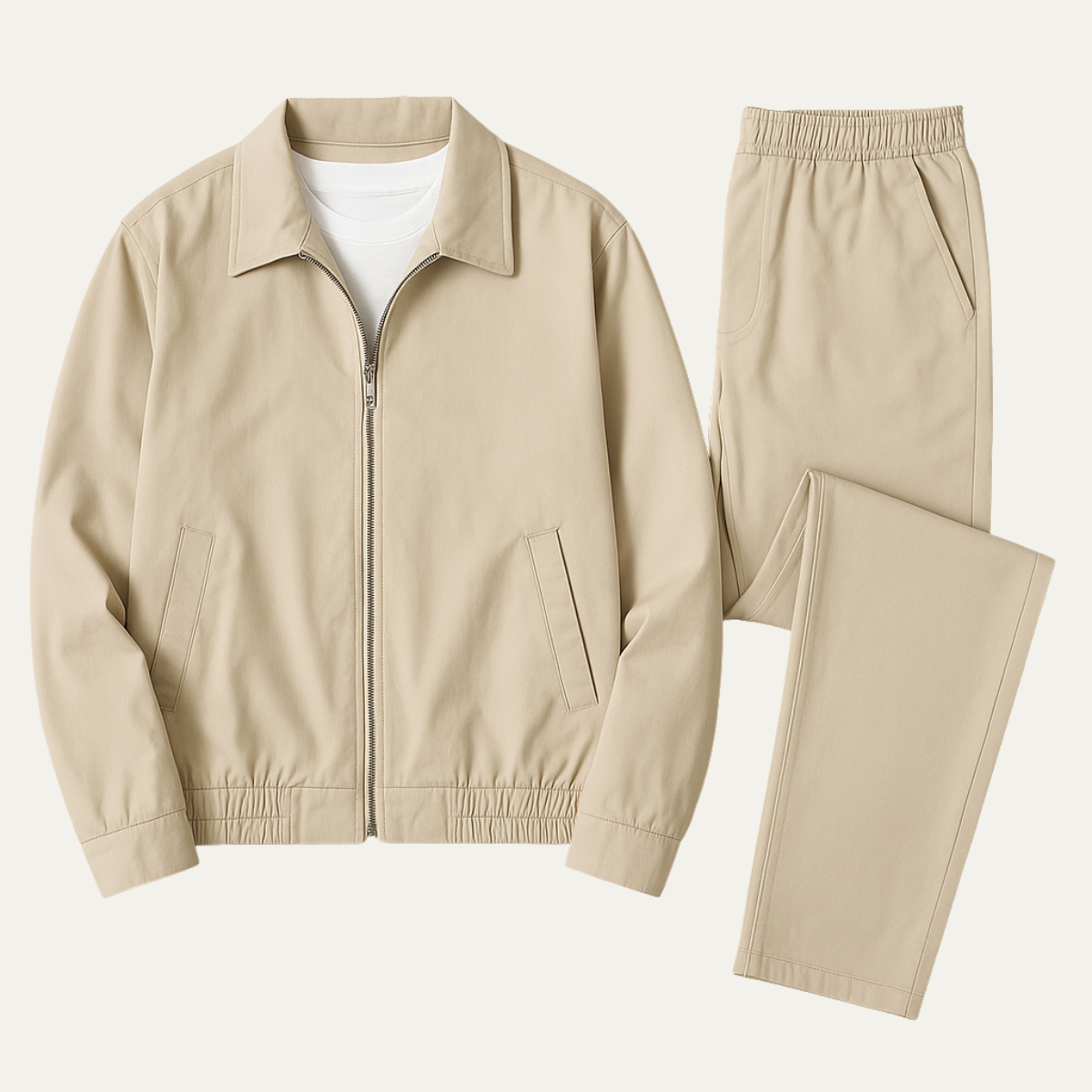 Men's Cotton Jacket And Pants Set Lightweight Apricot