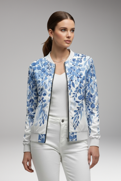 Women's Floral Flight Jacket Zip Ribbed Hem
