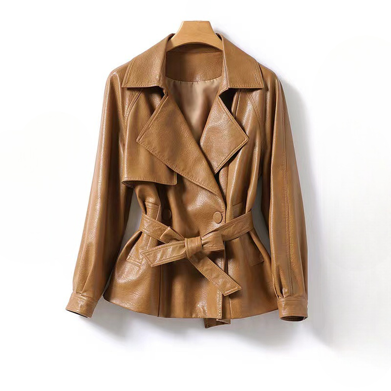 Women's Leather Jacket Belted