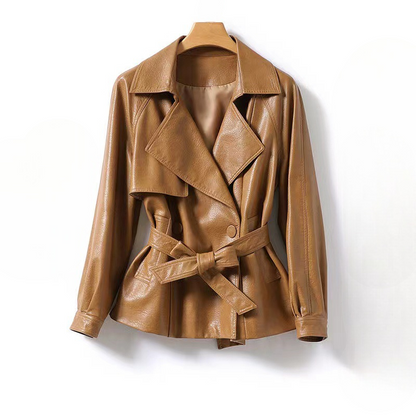 Women's Leather Jacket Belted