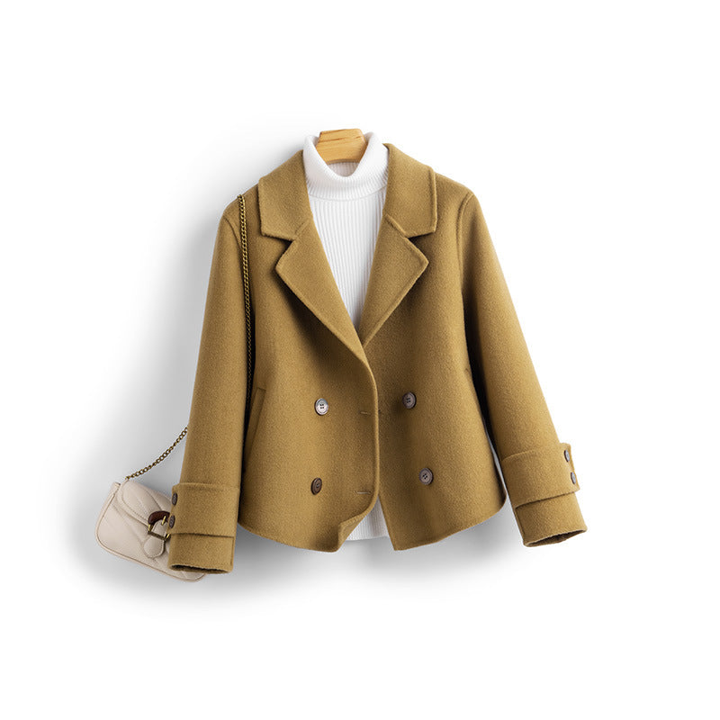 Womens Wool Cropped Olive Coat