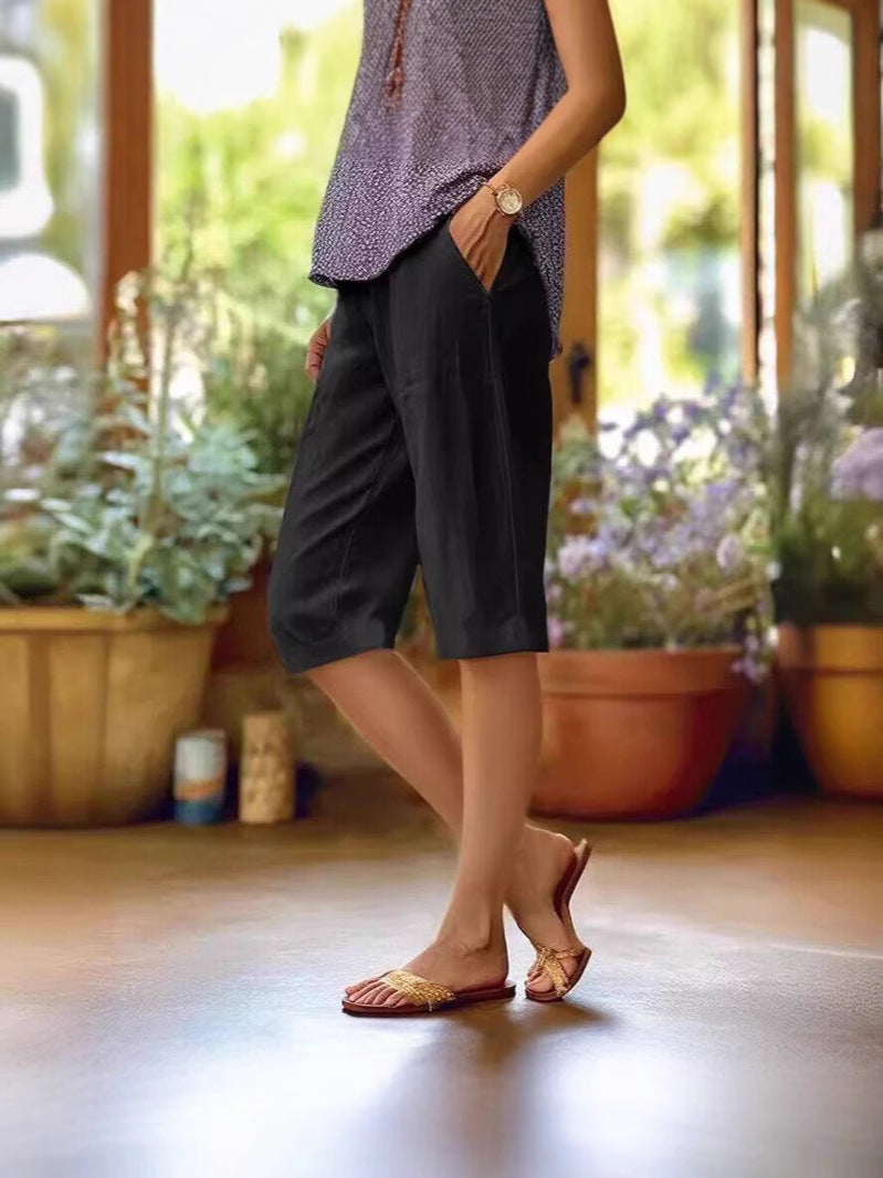 Women's Straight Leg Shorts Knee Length Cotton