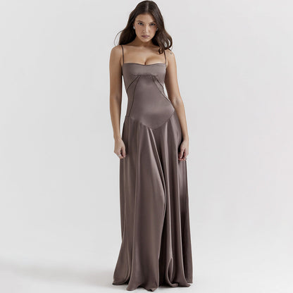 Women's Elegant Maxi Dress Silky Slim Fit Spaghetti Straps