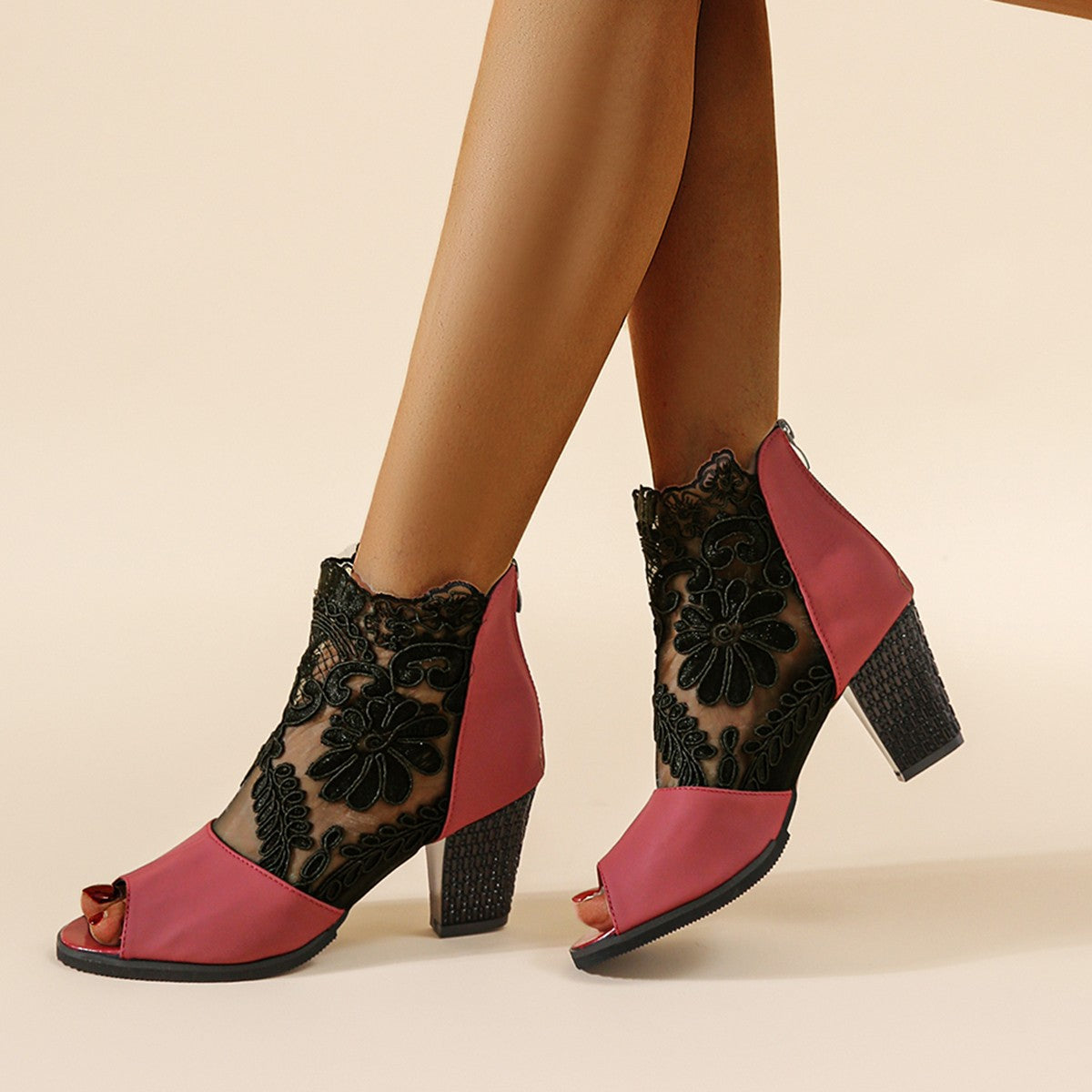 Women's Peep-Toe Lace Ankle Boots