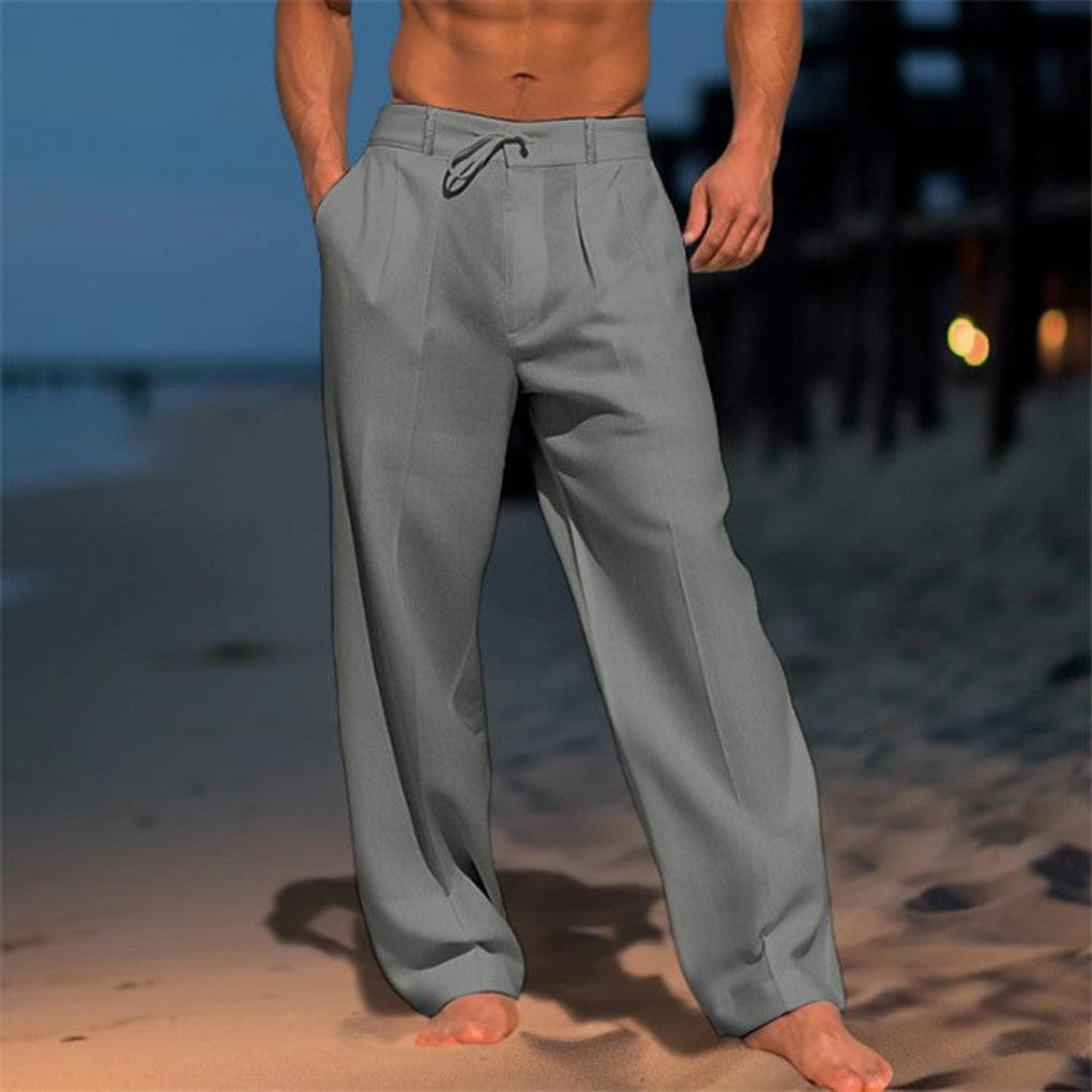 Linen Drawstring Trousers Relaxed Fit