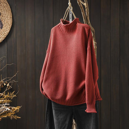 Women's Oversized Waffle Knit Mock Neck Sweater