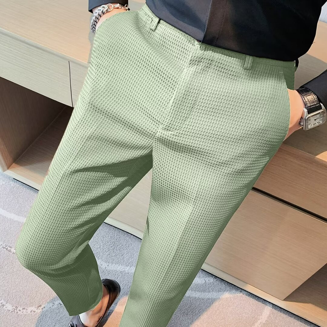 Ralph Men's Slim Fit Cropped Trousers Textured Fabric Smart Casual