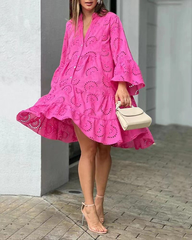 Women's Mini Long Sleeve Summer Dress Flowing Design