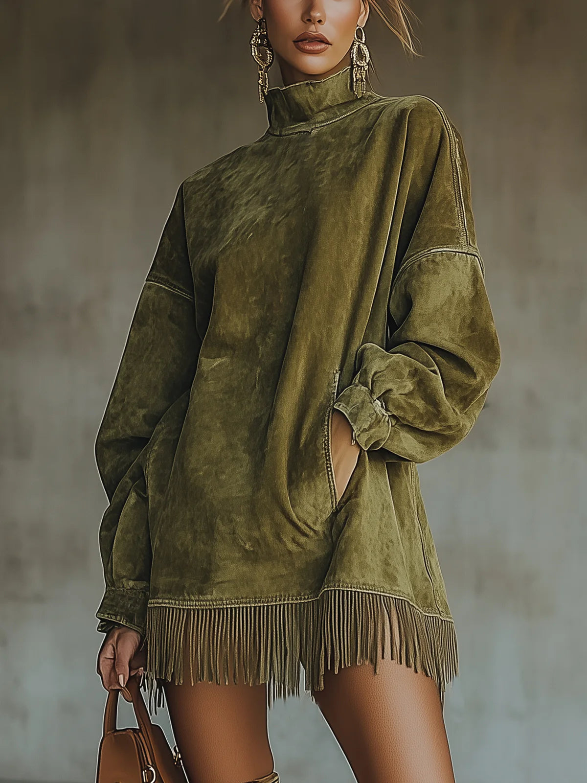 Women's High Neck Fringe Dress