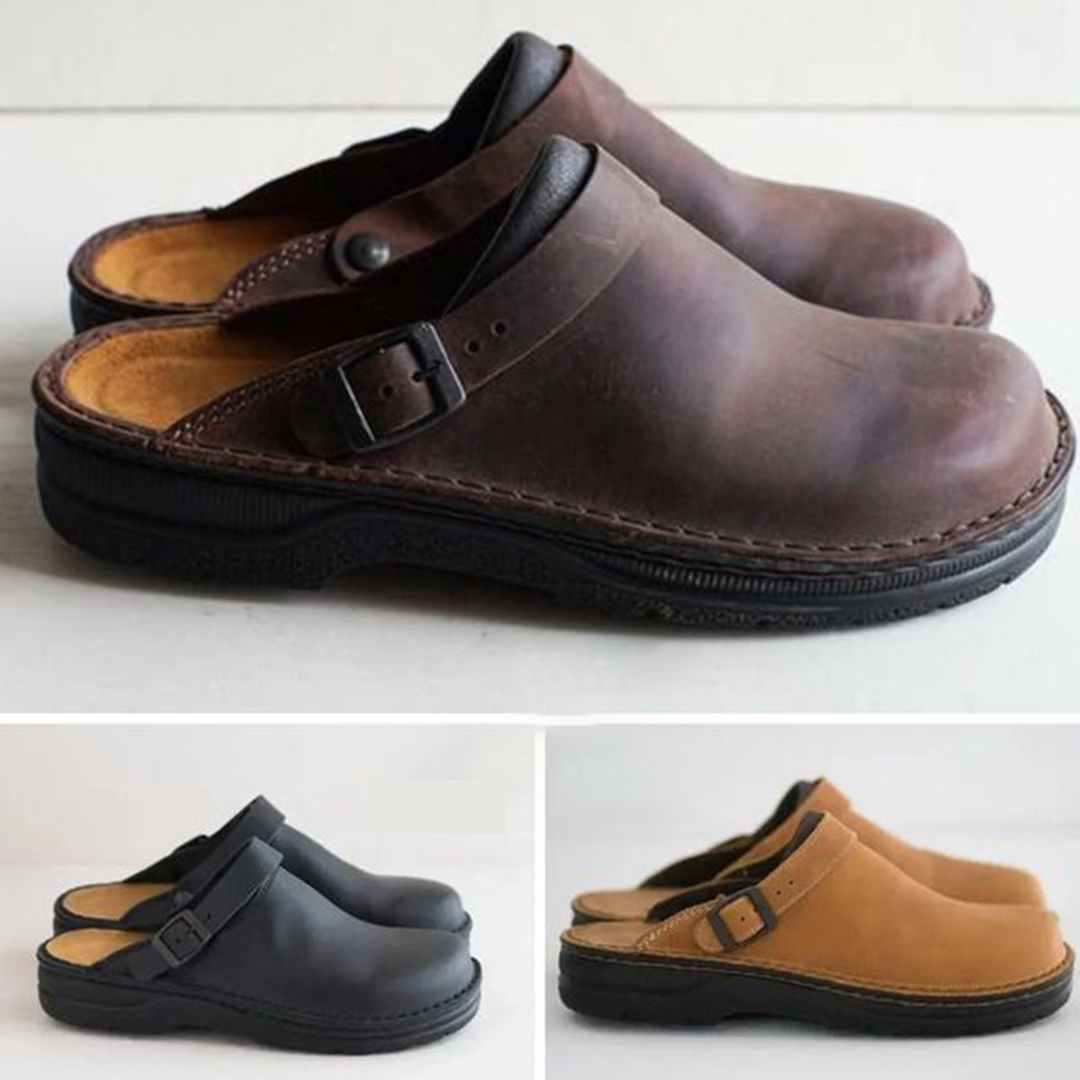 Orthopedic Leather Clogs Autumn Brown
