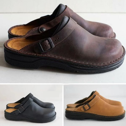 Orthopedic Leather Clogs Autumn Brown