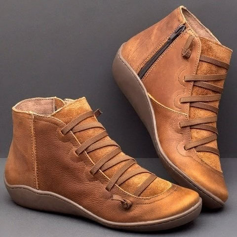 Women's Low Ankle Boots Lace Up Flat Style