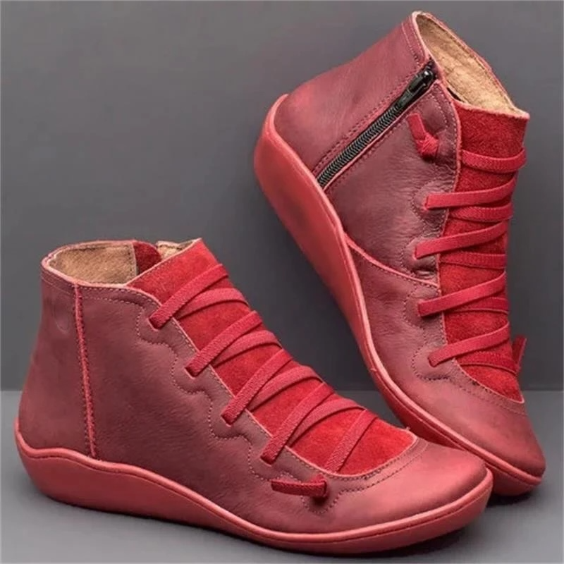 Women's Low Ankle Boots Lace Up Flat Style