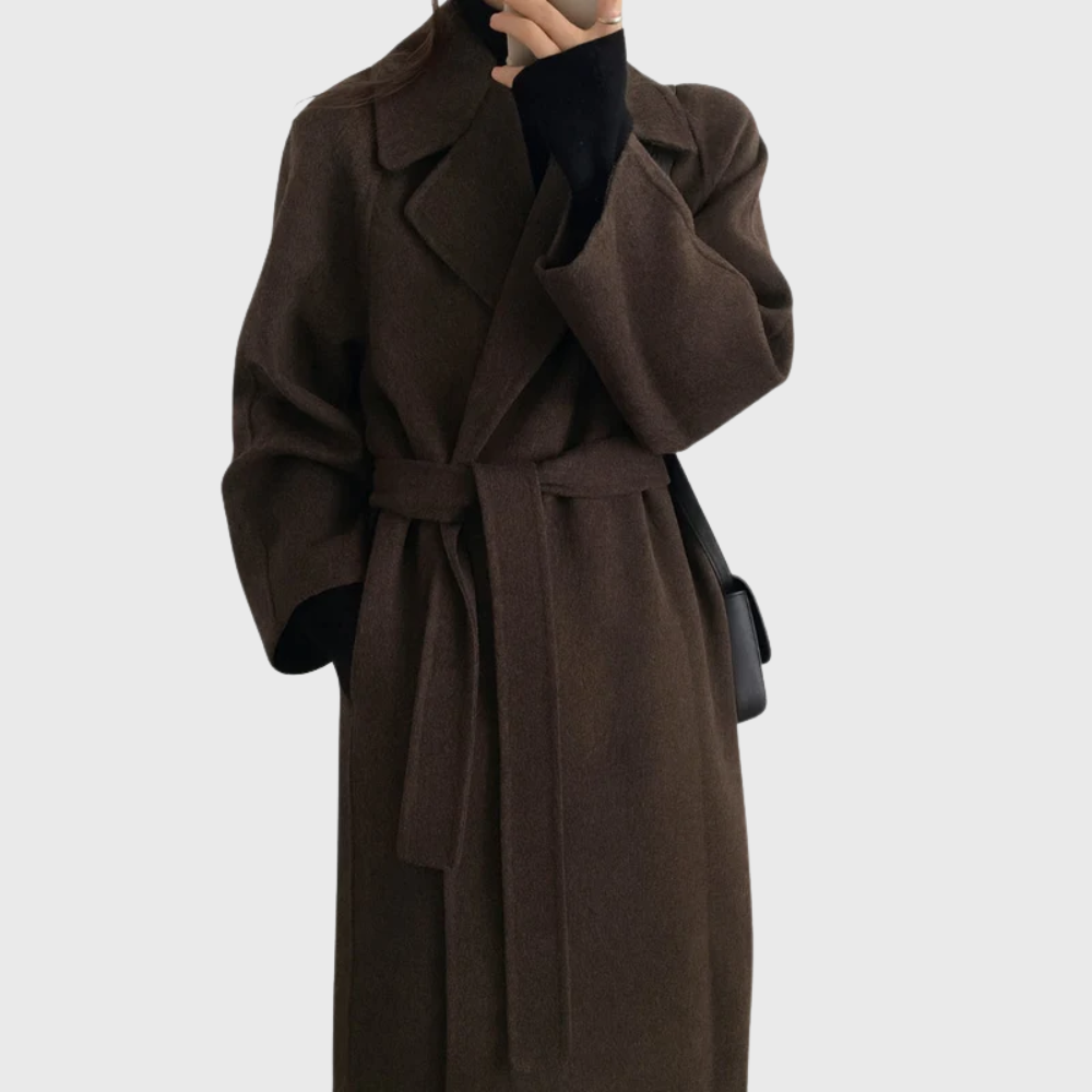 Women's Long Belted Wrap Coat Outerwear