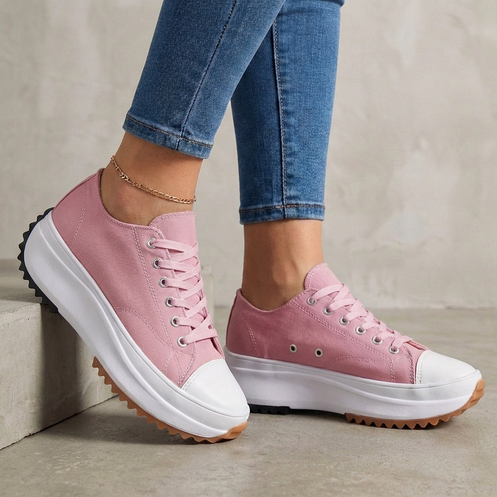 Comfort Platform Sneakers Canvas Contrast Toe Cap