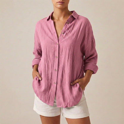 Linen Longline Shirt Relaxed Fit Pleated Button Up