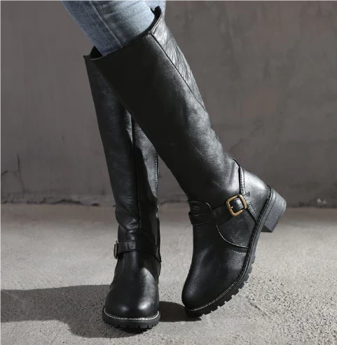 Women's Knee-High Boots Closed Toe Buckle Detail