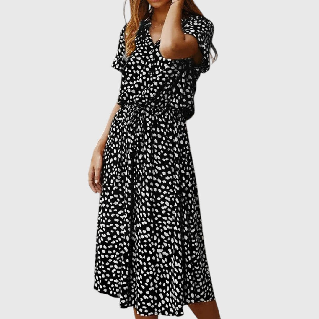 Printed Button-Front Midi Dress